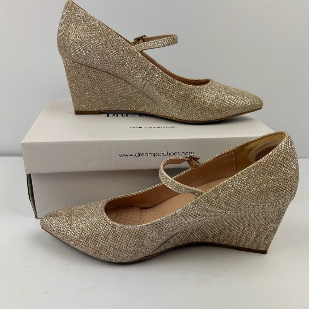 Dream Pairs Glittering Gold Wedges for Women
